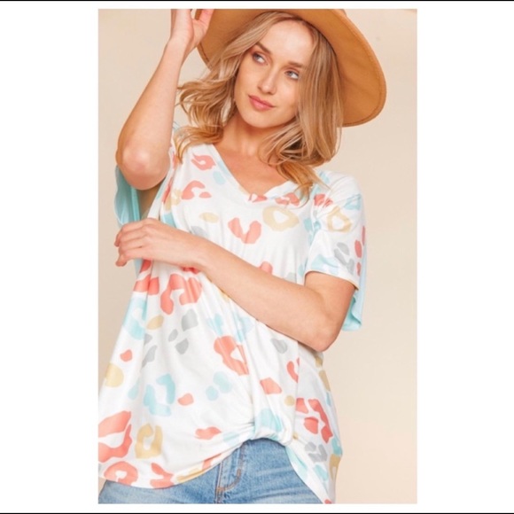 Multicolor Animal Print V-Neck Top - Picture 4 of 7